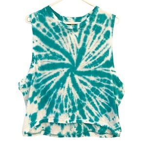 Free People Movement Top Tie-Dye Cropped Muscle Tank Blue & Green Womens Size S